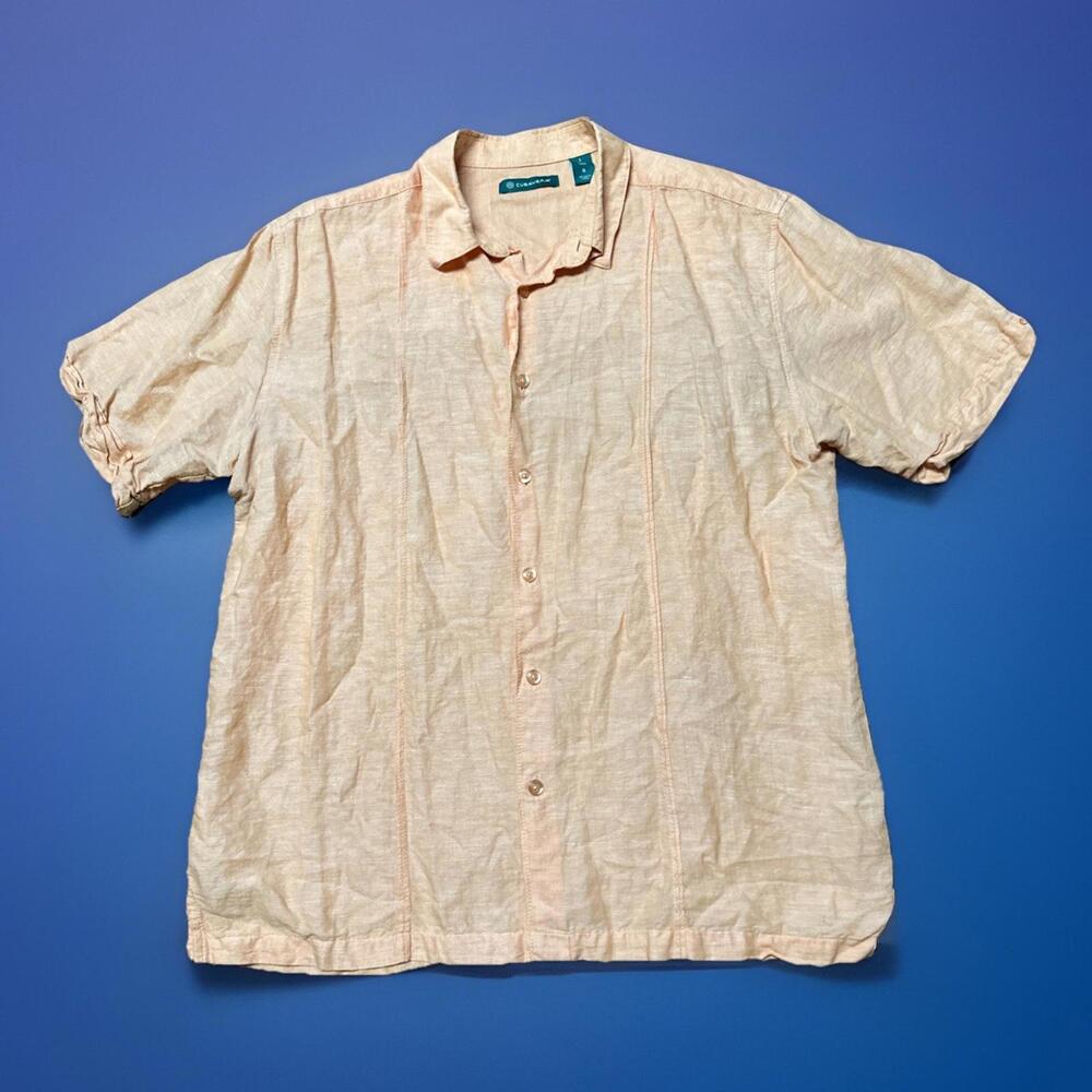 Cubavera Shirt Mens L White Button Up Short Sleeve Camp Casual Lightweight Linen
